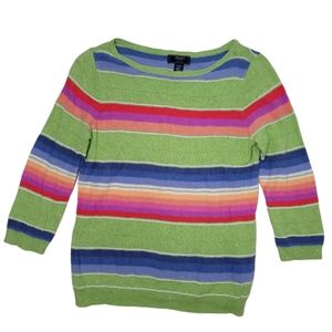 Chaps denim petite striped cotton linen colorfull knit sweater shirt size large
